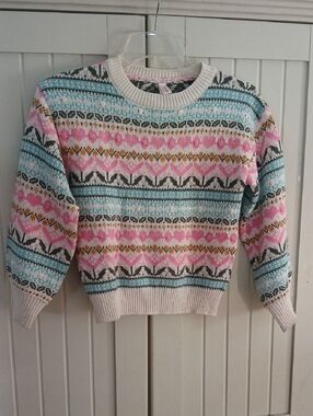 Girls' Pastel Fair Isle Crewneck Sweater - Pink & Blue